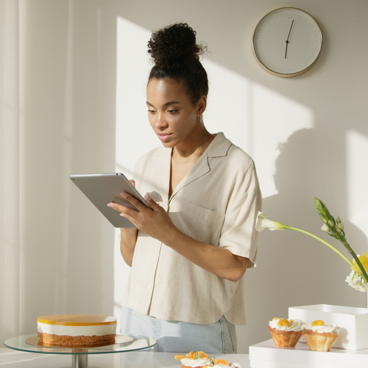 Woman using iPad.